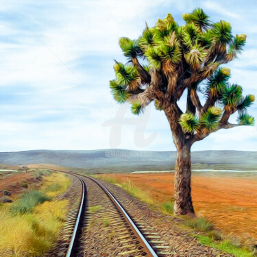 Railroad in the Texas desert. Arts numériques intitulée "Railroad in the Tex…" par Ievgeniia Bidiuk, Œuvre d'art originale, Modélisation 3D