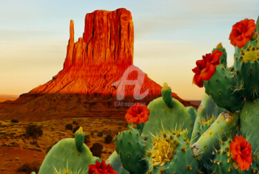 Digitale Kunst getiteld "Blooming cactus in…" door Ievgeniia Bidiuk, Origineel Kunstwerk, 3D-modellering