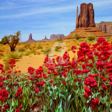 Arte digitale intitolato "Blooming red flower…" da Ievgeniia Bidiuk, Opera d'arte originale, Pittura digitale