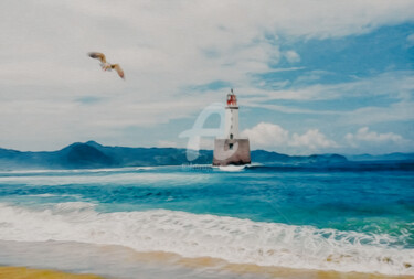 Цифровое искусство под названием "Seagull, lighthouse…" - Ievgeniia Bidiuk, Подлинное произведение искусства, Цифровая живоп…