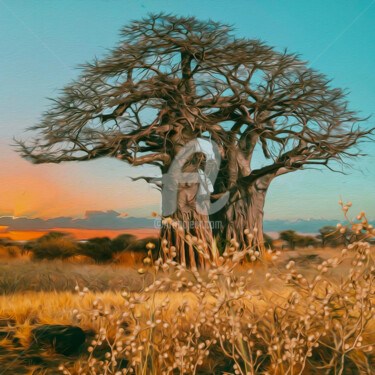 Цифровое искусство под названием "Baobab on the backg…" - Ievgeniia Bidiuk, Подлинное произведение искусства, Цифровая живоп…