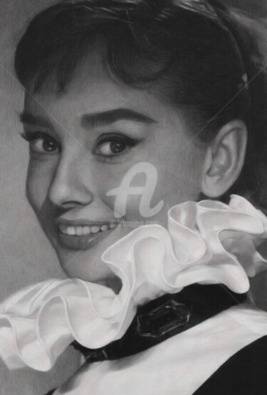 Painting titled "Audrey Hepburn" by Ievgeniia Bidiuk, Original Artwork, Acrylic