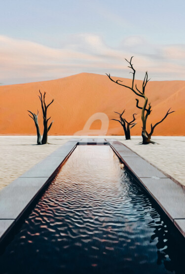 Digitale Kunst mit dem Titel "Pool in the desert." von Ievgeniia Bidiuk, Original-Kunstwerk, Digitale Malerei