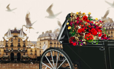 Digital Arts titled "A carriage with flo…" by Ievgeniia Bidiuk, Original Artwork, Digital Painting