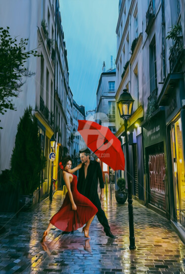 Arte digitale intitolato "Tango in the Rain." da Ievgeniia Bidiuk, Opera d'arte originale, Modellazione 3D