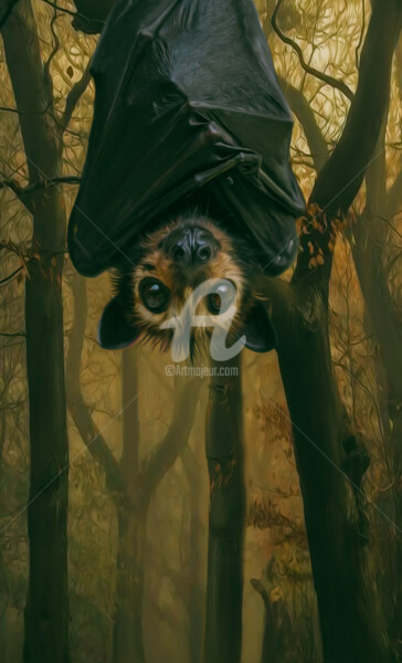 Digital Arts titled "A bat in a dark for…" by Ievgeniia Bidiuk, Original Artwork, Digital Painting