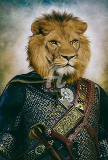 Arte digitale intitolato "A lion dressed as a…" da Ievgeniia Bidiuk, Opera d'arte originale, Pittura digitale