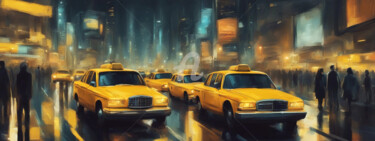 Malerei mit dem Titel "Evening taxis." von Ievgeniia Bidiuk, Original-Kunstwerk, Acryl