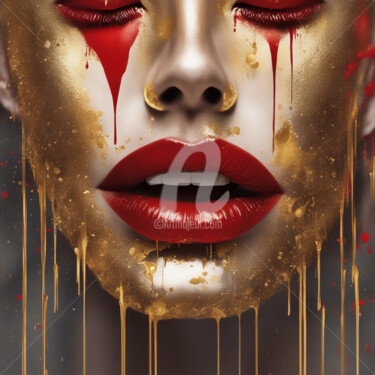 Digitale Kunst getiteld "Red tears." door Ievgeniia Bidiuk, Origineel Kunstwerk, Digitaal Schilderwerk