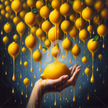 Digitale Kunst getiteld "Lemon rain." door Ievgeniia Bidiuk, Origineel Kunstwerk, Digitaal Schilderwerk