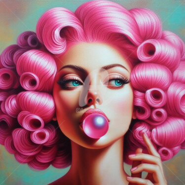 Digitale Kunst mit dem Titel "Pink bubble gum." von Ievgeniia Bidiuk, Original-Kunstwerk, Digitale Malerei