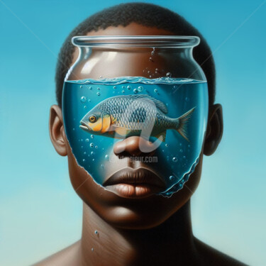 Digital Arts με τίτλο "FishMan." από Ievgeniia Bidiuk, Αυθεντικά έργα τέχνης, Ψηφιακή ζωγραφική
