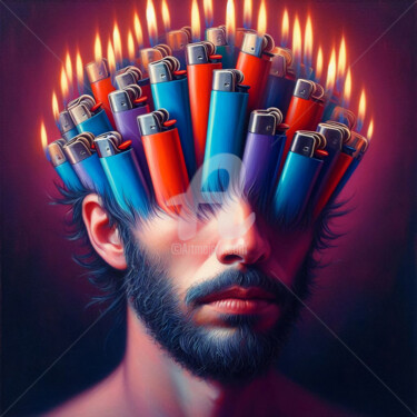 Digital Arts titled "The man is fire." by Ievgeniia Bidiuk, Original Artwork, Digital Painting