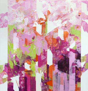 Peinture intitulée "Pink, Flowers Geome…" par Evgeniya Zolotareva, Œuvre d'art originale, Acrylique