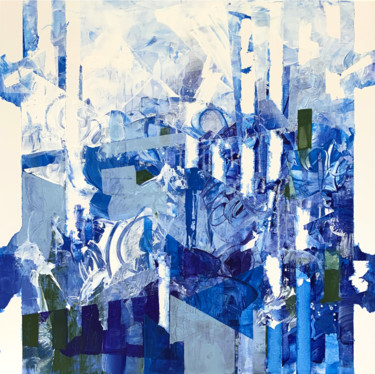 Peinture intitulée "Blue, Flowers Geome…" par Evgeniya Zolotareva, Œuvre d'art originale, Acrylique