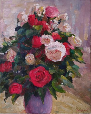 Картина под названием "Букет роз" - Evgenii Seroshtan, Подлинное произведение искусства, Масло