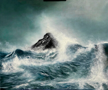 Painting titled "OCEAN BREATHING" by Evgeniia Artamonova, Original Artwork, Oil Mounted on Wood Stretcher frame