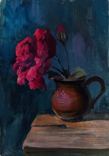Картина под названием "Роза в кувшине" - Евгения Гречановская, Подлинное произведение искусства, Масло