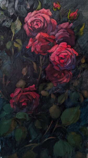 Painting titled "Глупые розы" by Evgeniia Grechanovskaia, Original Artwork, Oil