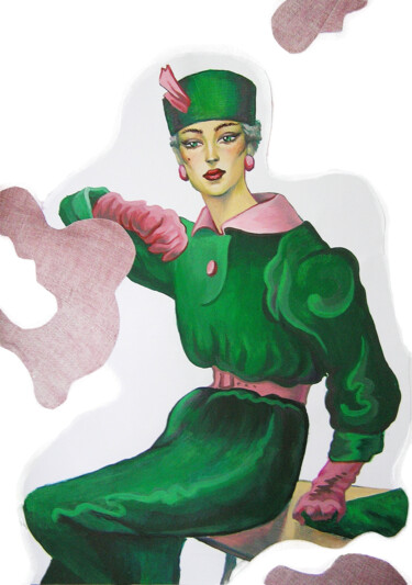 Рисунок под названием "woman in green suit…" - Evgeniia Karpacheva, Подлинное произведение искусства, Акрил