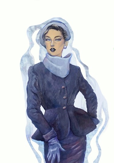 Disegno intitolato "woman in gray suit…" da Evgeniia Karpacheva, Opera d'arte originale, Acrilico
