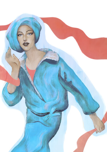 Disegno intitolato "girl in blue suit a…" da Evgeniia Karpacheva, Opera d'arte originale, Acrilico