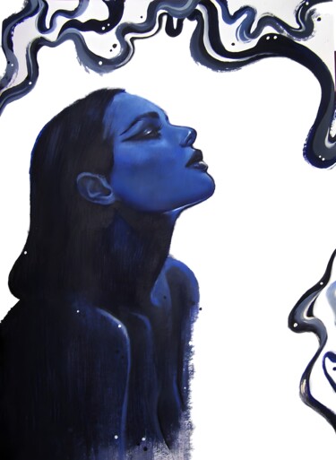 Disegno intitolato "girl`s blue in dark…" da Evgeniia Karpacheva, Opera d'arte originale, Acrilico