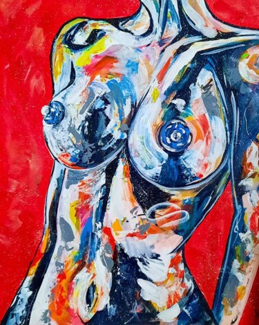 Painting titled "Lady in red" by Evgeniia Morozova, Original Artwork, Acrylic