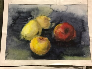 Painting titled "Pommes" by Evgeniia, Original Artwork, Watercolor