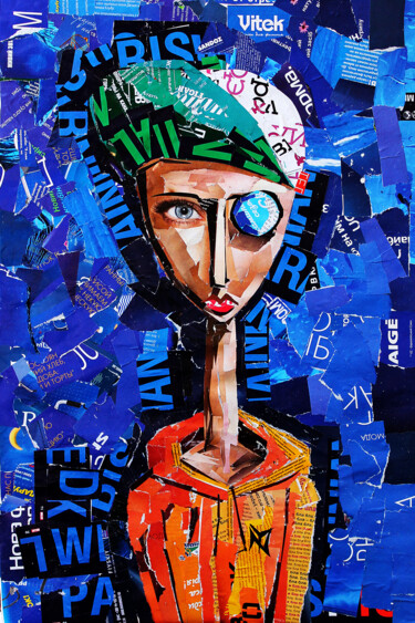 Коллажи под названием "blue girl" - Евгений Гарань, Подлинное произведение искусства, Коллажи