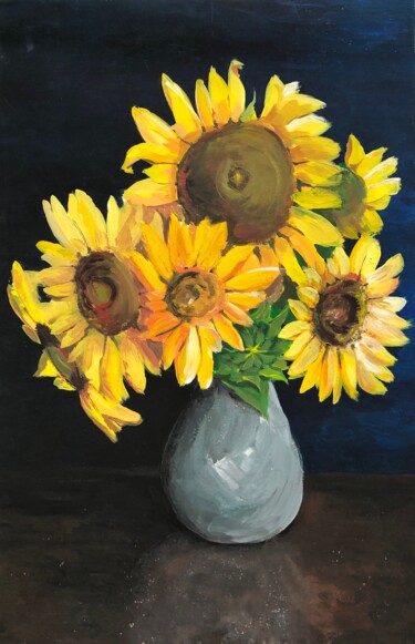 Картина под названием "sunflowers" - Евгений Гарань, Подлинное произведение искусства, Гуашь
