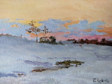 Peinture intitulée ""Winter evening"" par Evgenii Kislenko, Œuvre d'art originale, Huile