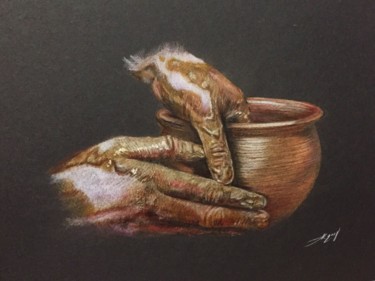 Drawing titled "Potter's hands" by Evgeniy Karpenko, Original Artwork, Pencil