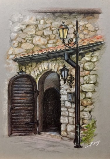 Drawing titled "Old door" by Evgeniy Karpenko, Original Artwork, Pencil