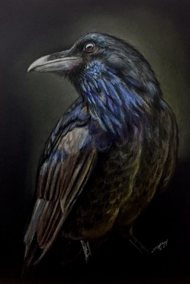 Dibujo titulada "Raven of the Tower" por Evgeniy Karpenko, Obra de arte original, Lápiz