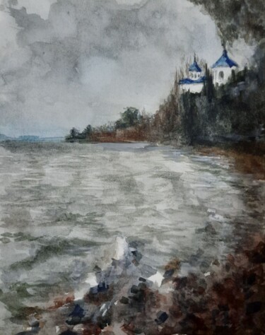 Dessin intitulée "Днестровский лиман" par Evgeniya Bondarenko, Œuvre d'art originale, Aquarelle