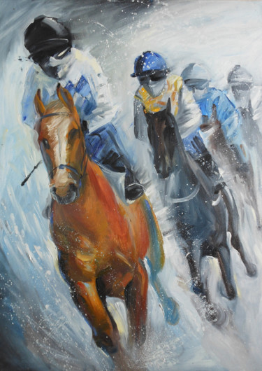 Pintura intitulada "Course de chevaux" por Evgeniya Ivanov, Obras de arte originais