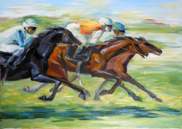 Painting titled "Course de chevaux 2" by Evgeniya Ivanov, Original Artwork