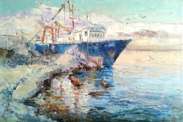 Painting titled "Fishermen of Paramu…" by Evgeniya Polyudova, Original Artwork, Oil Mounted on Wood Stretcher frame