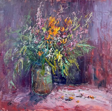 Картина под названием "Flowers of Kamchatka" - Evgeniya Polyudova, Подлинное произведение искусства, Масло Установлен на Дер…