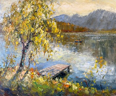 Painting titled "Autumn gold" by Evgeniya Polyudova, Original Artwork, Oil Mounted on Wood Stretcher frame