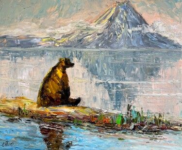 Peinture intitulée "Meditating bear" par Evgeniya Polyudova, Œuvre d'art originale, Huile Monté sur Châssis en bois