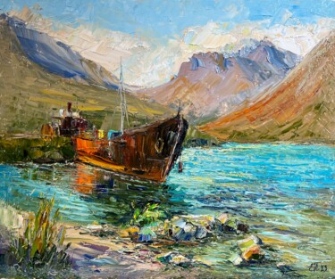 Painting titled "Russian Bay" by Evgeniya Polyudova, Original Artwork, Oil Mounted on Wood Stretcher frame