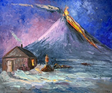 Schilderij getiteld "The volcano has wok…" door Evgeniya Polyudova, Origineel Kunstwerk, Olie