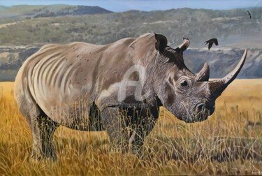 RHINOCEROS Painting titled "RHINOCEROS" by Evgeniya Roslik, Original Art, Oil