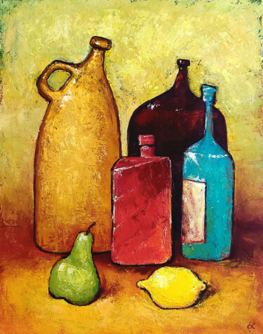 Painting titled "Yellow still life" by Evgeniya Ryzhova, Original Artwork, Oil