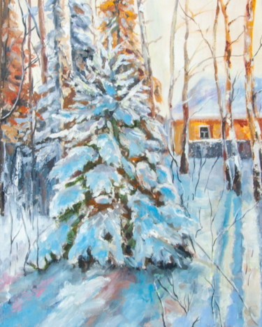 Pittura intitolato "Winter landscape" da Evgeniya Zragevskaya, Opera d'arte originale, Olio