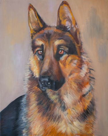 Painting titled "My dog Black" by Evgeniya Zragevskaya, Original Artwork, Oil