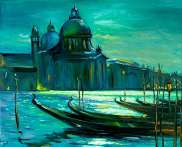 Ζωγραφική με τίτλο "Venice in the moonl…" από Evgeniya Zragevskaya, Αυθεντικά έργα τέχνης, Λάδι