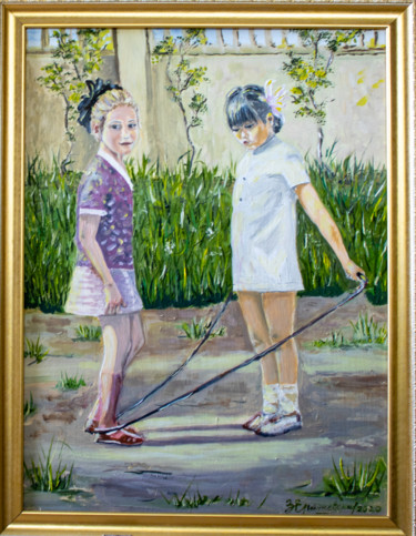 Painting titled "Rope game" by Evgeniya Zragevskaya, Original Artwork, Oil Mounted on Wood Panel